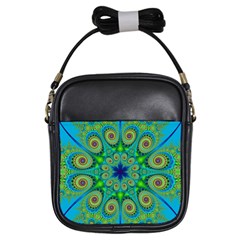 Peacock Mandala Kaleidoscope Arabesque Pattern Girls Sling Bag by SpinnyChairDesigns