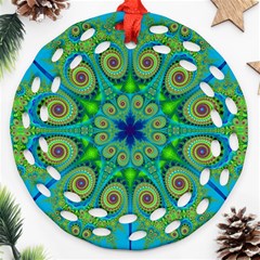 Peacock Mandala Kaleidoscope Arabesque Pattern Round Filigree Ornament (two Sides) by SpinnyChairDesigns