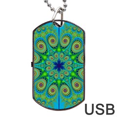 Peacock Mandala Kaleidoscope Arabesque Pattern Dog Tag Usb Flash (two Sides) by SpinnyChairDesigns