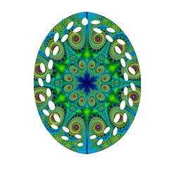 Peacock Mandala Kaleidoscope Arabesque Pattern Oval Filigree Ornament (two Sides) by SpinnyChairDesigns