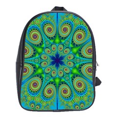 Peacock Mandala Kaleidoscope Arabesque Pattern School Bag (xl) by SpinnyChairDesigns