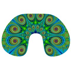 Peacock Mandala Kaleidoscope Arabesque Pattern Travel Neck Pillow by SpinnyChairDesigns