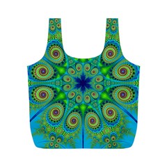 Peacock Mandala Kaleidoscope Arabesque Pattern Full Print Recycle Bag (m) by SpinnyChairDesigns