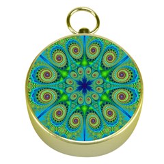 Peacock Mandala Kaleidoscope Arabesque Pattern Gold Compasses by SpinnyChairDesigns