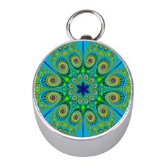 Peacock Mandala Kaleidoscope Arabesque Pattern Mini Silver Compasses by SpinnyChairDesigns