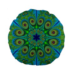 Peacock Mandala Kaleidoscope Arabesque Pattern Standard 15  Premium Flano Round Cushions by SpinnyChairDesigns