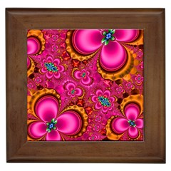 Abstract Pink Gold Floral Print Pattern Framed Tile by SpinnyChairDesigns