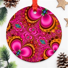 Abstract Pink Gold Floral Print Pattern Ornament (round) by SpinnyChairDesigns