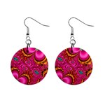 Abstract Pink Gold Floral Print Pattern Mini Button Earrings Front