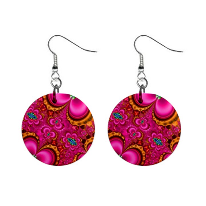 Abstract Pink Gold Floral Print Pattern Mini Button Earrings