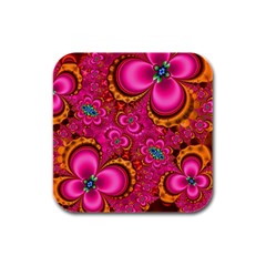 Abstract Pink Gold Floral Print Pattern Rubber Square Coaster (4 Pack)  by SpinnyChairDesigns