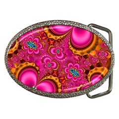 Abstract Pink Gold Floral Print Pattern Belt Buckles by SpinnyChairDesigns