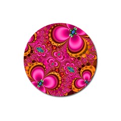 Abstract Pink Gold Floral Print Pattern Magnet 3  (round) by SpinnyChairDesigns