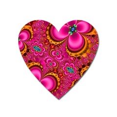 Abstract Pink Gold Floral Print Pattern Heart Magnet by SpinnyChairDesigns