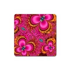 Abstract Pink Gold Floral Print Pattern Square Magnet by SpinnyChairDesigns