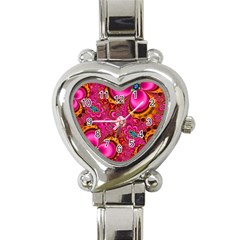 Abstract Pink Gold Floral Print Pattern Heart Italian Charm Watch by SpinnyChairDesigns