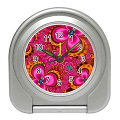 Abstract Pink Gold Floral Print Pattern Travel Alarm Clock by SpinnyChairDesigns