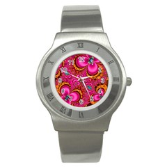 Abstract Pink Gold Floral Print Pattern Stainless Steel Watch by SpinnyChairDesigns