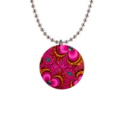 Abstract Pink Gold Floral Print Pattern 1  Button Necklace by SpinnyChairDesigns