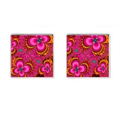 Abstract Pink Gold Floral Print Pattern Cufflinks (square) by SpinnyChairDesigns