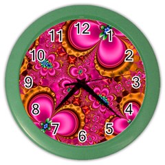 Abstract Pink Gold Floral Print Pattern Color Wall Clock by SpinnyChairDesigns