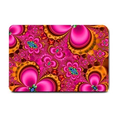 Abstract Pink Gold Floral Print Pattern Small Doormat  by SpinnyChairDesigns