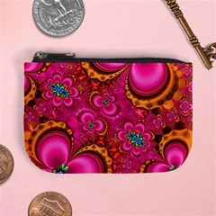 Abstract Pink Gold Floral Print Pattern Mini Coin Purse by SpinnyChairDesigns