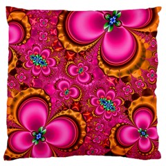 Abstract Pink Gold Floral Print Pattern Large Cushion Case (two Sides) by SpinnyChairDesigns