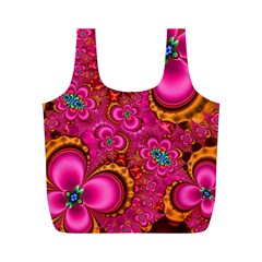 Abstract Pink Gold Floral Print Pattern Full Print Recycle Bag (m) by SpinnyChairDesigns