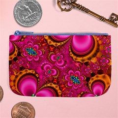 Abstract Pink Gold Floral Print Pattern Large Coin Purse by SpinnyChairDesigns