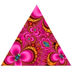 Abstract Pink Gold Floral Print Pattern Wooden Puzzle Triangle by SpinnyChairDesigns