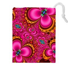 Abstract Pink Gold Floral Print Pattern Drawstring Pouch (4xl) by SpinnyChairDesigns