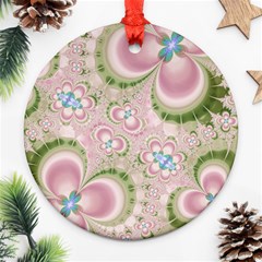 Pastel Pink Abstract Floral Print Pattern Ornament (round) by SpinnyChairDesigns