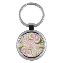 Pastel Pink Abstract Floral Print Pattern Key Chain (round) by SpinnyChairDesigns