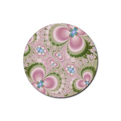 Pastel Pink Abstract Floral Print Pattern Rubber Coaster (round) 