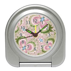 Pastel Pink Abstract Floral Print Pattern Travel Alarm Clock by SpinnyChairDesigns