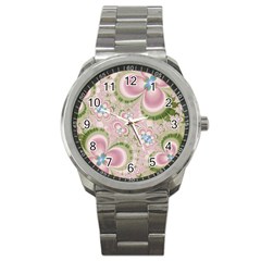 Pastel Pink Abstract Floral Print Pattern Sport Metal Watch by SpinnyChairDesigns