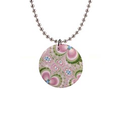 Pastel Pink Abstract Floral Print Pattern 1  Button Necklace by SpinnyChairDesigns