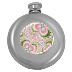 Pastel Pink Abstract Floral Print Pattern Round Hip Flask (5 Oz) by SpinnyChairDesigns