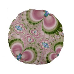 Pastel Pink Abstract Floral Print Pattern Standard 15  Premium Round Cushions by SpinnyChairDesigns