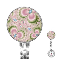 Pastel Pink Abstract Floral Print Pattern Stainless Steel Nurses Watch by SpinnyChairDesigns