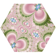 Pastel Pink Abstract Floral Print Pattern Wooden Puzzle Hexagon by SpinnyChairDesigns