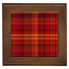 Red Brown Orange Plaid Pattern Framed Tile by SpinnyChairDesigns