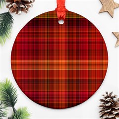 Red Brown Orange Plaid Pattern Ornament (round) by SpinnyChairDesigns