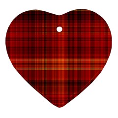 Red Brown Orange Plaid Pattern Ornament (heart) by SpinnyChairDesigns