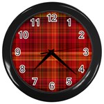 Red Brown Orange Plaid Pattern Wall Clock (Black) Front