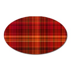 Red Brown Orange Plaid Pattern Oval Magnet by SpinnyChairDesigns