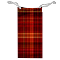 Red Brown Orange Plaid Pattern Jewelry Bag by SpinnyChairDesigns