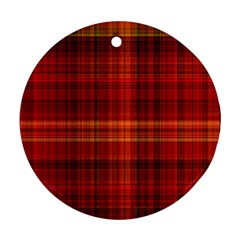 Red Brown Orange Plaid Pattern Round Ornament (two Sides) by SpinnyChairDesigns