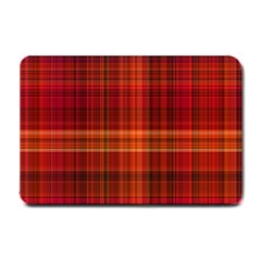 Red Brown Orange Plaid Pattern Small Doormat  by SpinnyChairDesigns